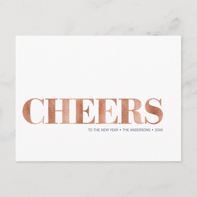 Faux Copper Foil Cheers New Year's Postcard (Front)