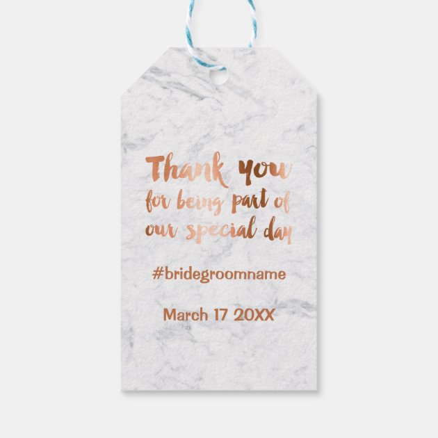 Faux Copper Foil Marble Custom Thank You Wedding Gift Tags