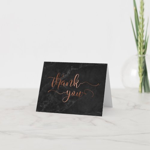 Faux Copper Foil Script Thank You  Black Marble