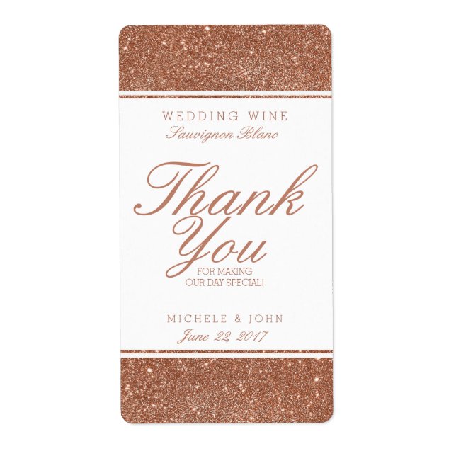 Faux Copper Glitter Wedding Wine Custom Label (Front)