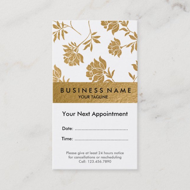 Faux Copper Gold Foil Florals Appointment Card (Front)