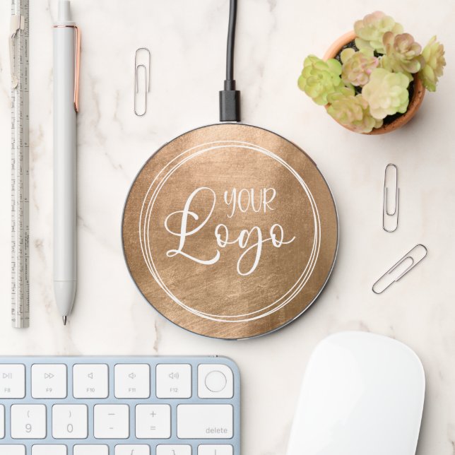 Faux Copper Gold Foil Logo Wireless Charger (Desk)