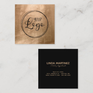 Faux Copper Gold Foil Your Logo Black Square Business Card