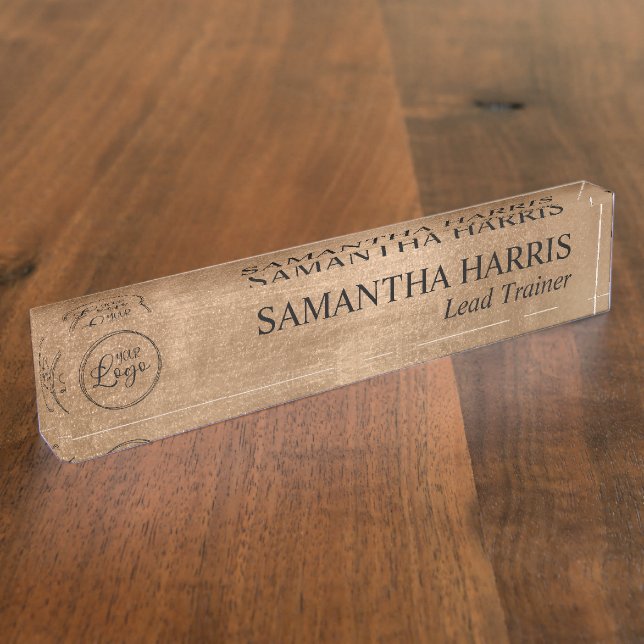 Faux Copper Gold Foil Your Logo Desk Name Plate (Side)