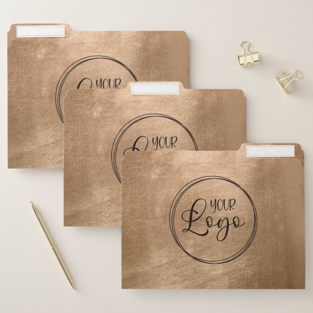 Faux Copper Gold Foil Your Logo File Folder (Set)
