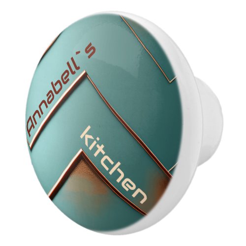 Faux copper lines and teal color background custom ceramic knob