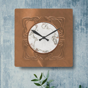 Faux Copper Marble Art Deco Gatsby Style Clock