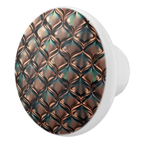 Faux copper patina teal pattern unique artsy  ceramic knob