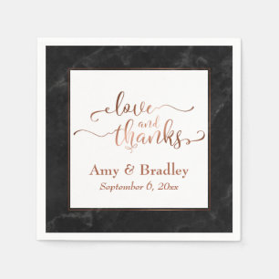 Faux Copper Script Love and Thanks w/ Black Marble Napkins