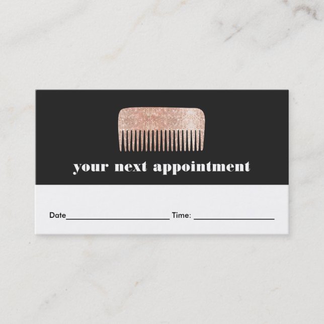 Faux Copper Sequin Comb Hair Salon Appointment Card (Front)