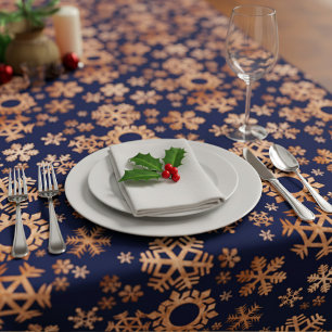 Faux Copper Snowflakes Navy Blue Tablecloth