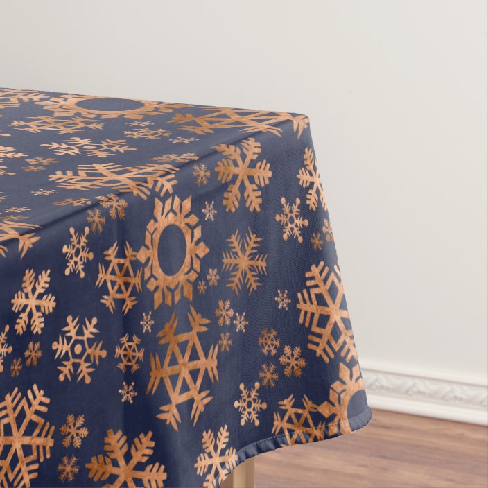 Faux Copper Snowflakes on Midnight Blue Tablecloth | Zazzle.com