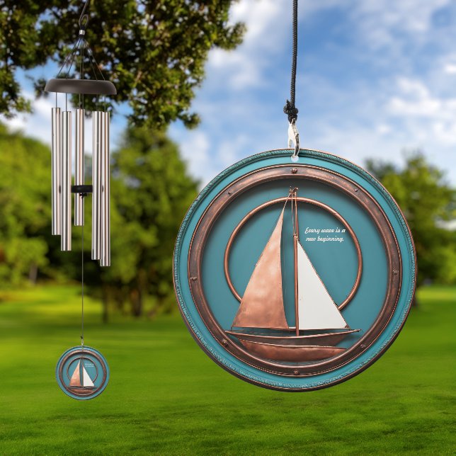 Faux Copper & Turquoise Sailboat Customizable  Wind Chime (Outdoor)