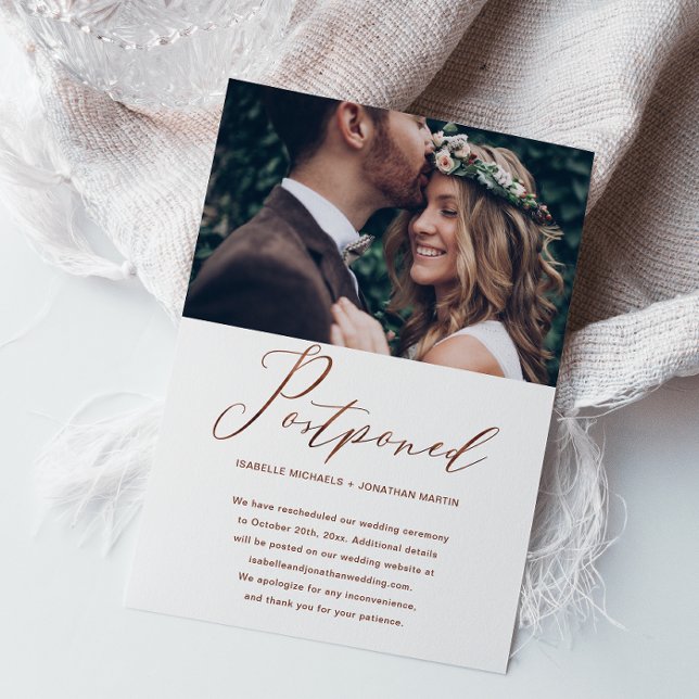 Faux Copper Wedding Postponement New Date Photo Announcement (Creator Uploaded)