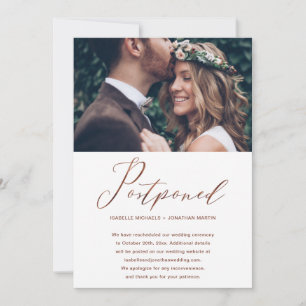 Faux Copper Wedding Postponement New Date Photo Announcement
