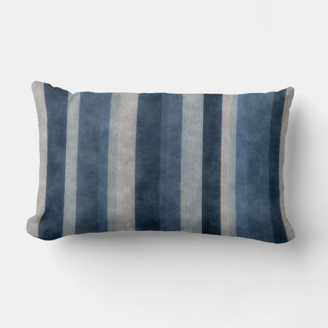 Faux Corduroy Textured Blue Stripes Pattern Lumbar Pillow (Front)