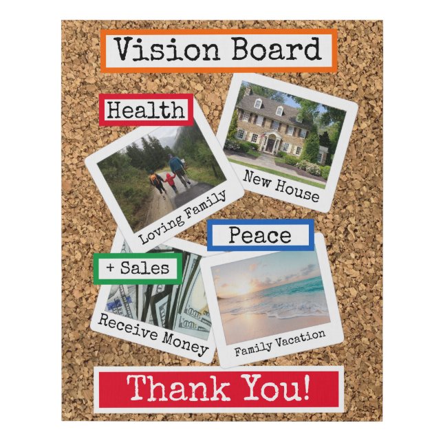 Faux Cork Custom Photo Collage Vision Board Canvas Print (Front)