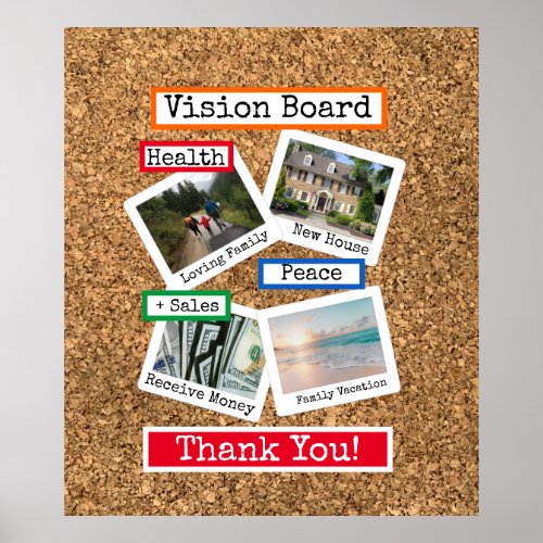 Faux Cork Custom Photo Collage Vision Board Poster