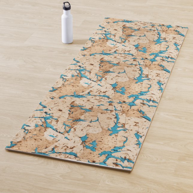 Faux Cork with Blue Turquoise Marble Inserts Yoga Mat (In Situ)