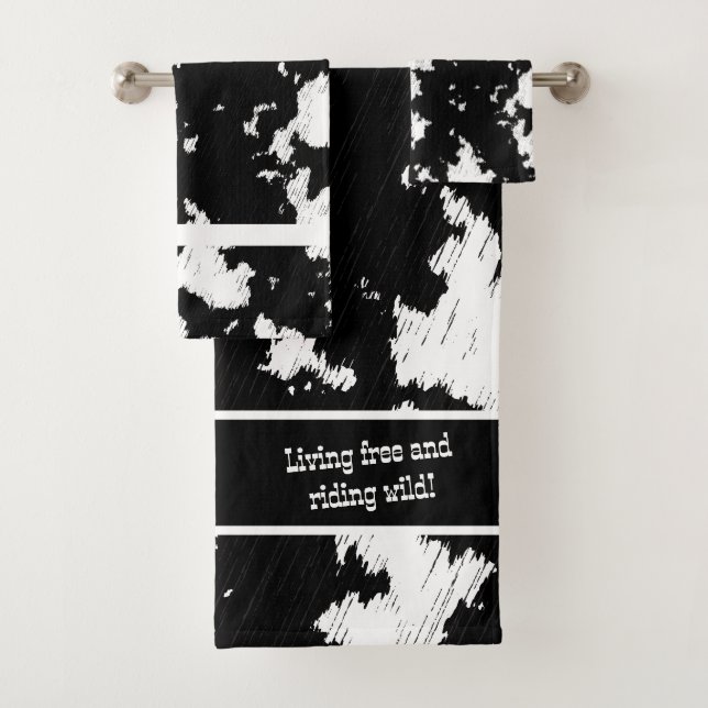 Faux Cow Print Black and White Bath Towel Set (Insitu)