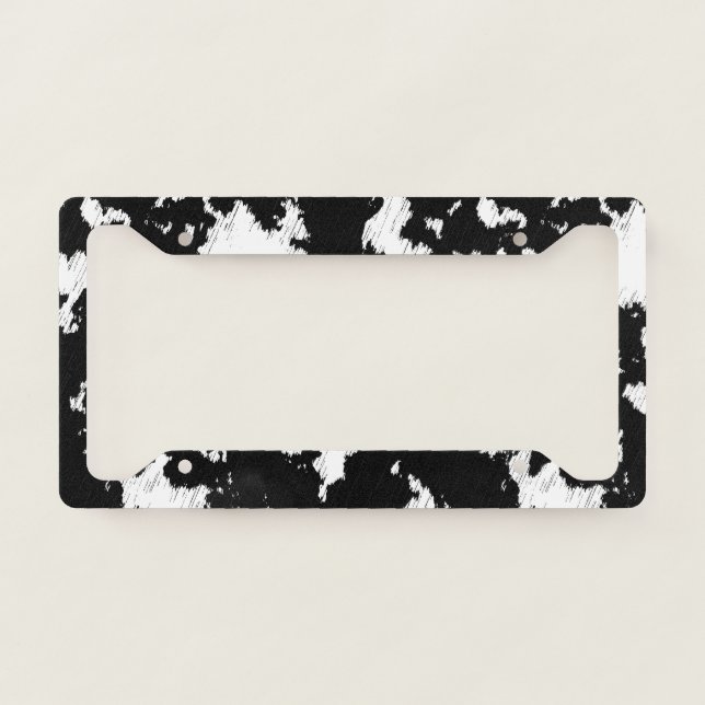 Faux Cow Print Black and White License Plate Frame (Front)