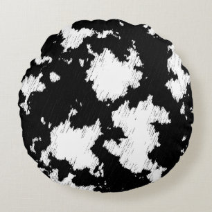 Faux Cow Print Black and White Round Pillow
