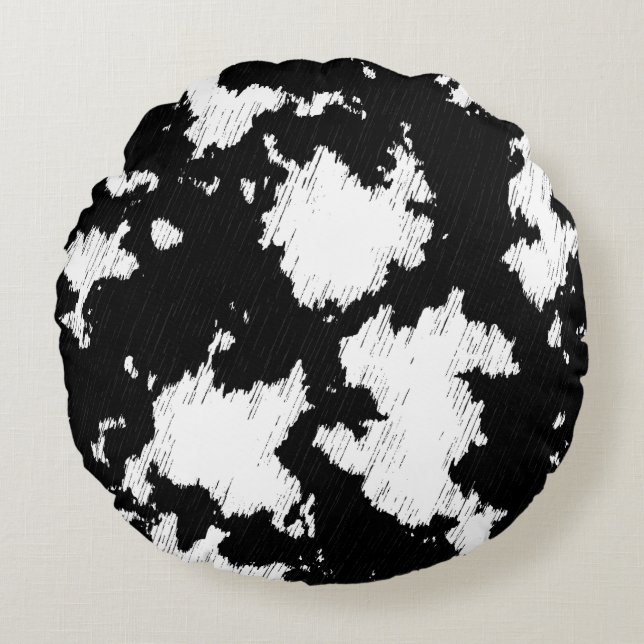 Faux Cow Print Black and White Round Pillow (Front)