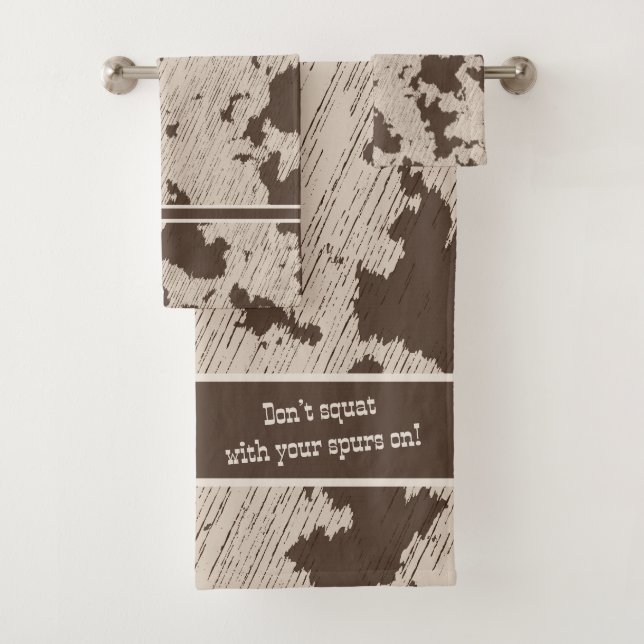 Faux Cow Print Brown and Cream Bath Towel Set (Insitu)