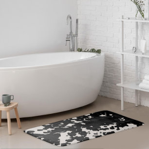 Faux Cowhide Black Spots Country Western Bathroom Mat