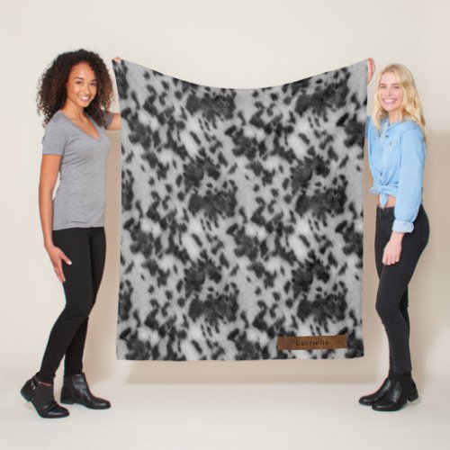 Faux Cowhide Black  White Animal Print Rustic Fleece Blanket