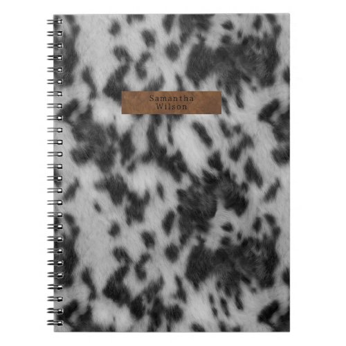 Faux Cowhide Black  White Leather Animal Print Notebook