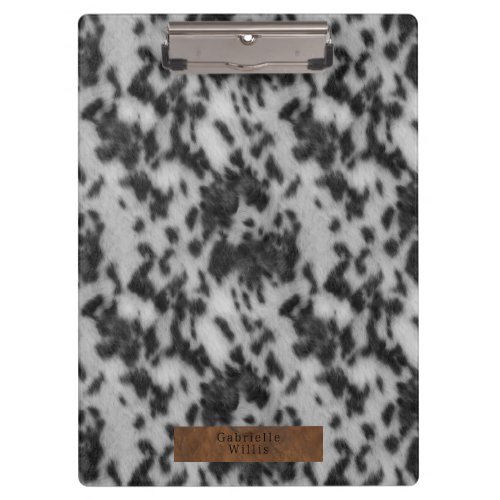 Faux Cowhide  Leather Animal Print Black  White Clipboard