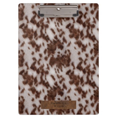 Faux Cowhide  Leather Animal Print Brown Clipboard