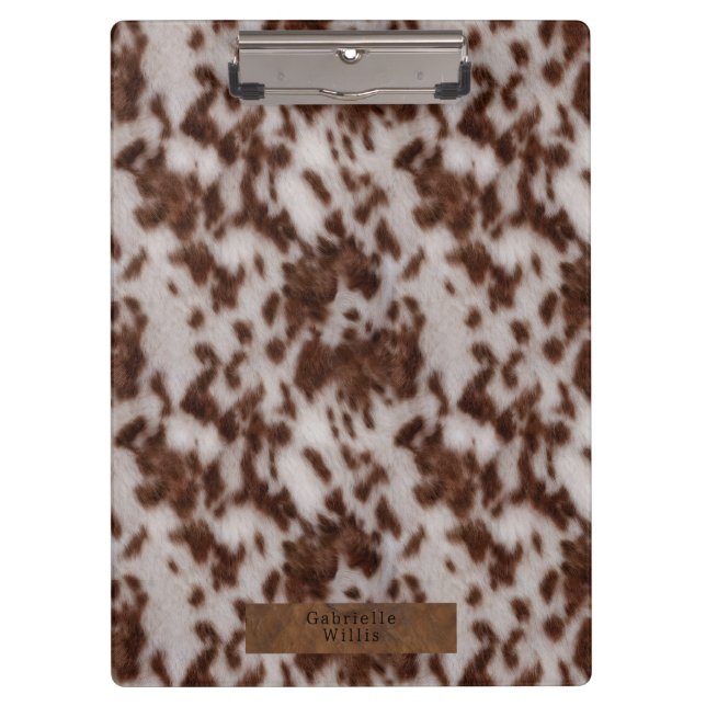 Faux Cowhide & Leather Animal Print Brown Clipboard (Front)