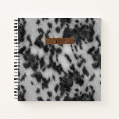 Faux Cowhide  Leather Black  White Animal Print Notebook