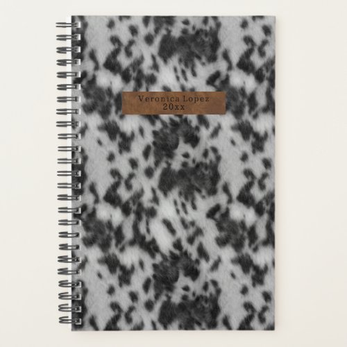 Faux Cowhide  Leather Black  White Animal Print Planner