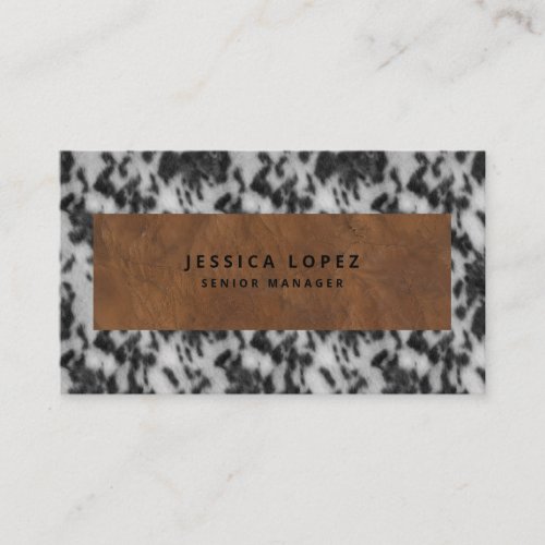 Faux Cowhide  Leather Rustic Animal Print Black Business Card