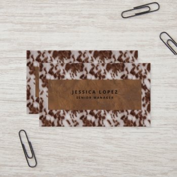 Faux Cowhide & Leather Rustic Animal Print Brown Business Card by JillsPaperie at Zazzle