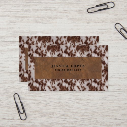 Faux Cowhide  Leather Rustic Animal Print Brown Business Card