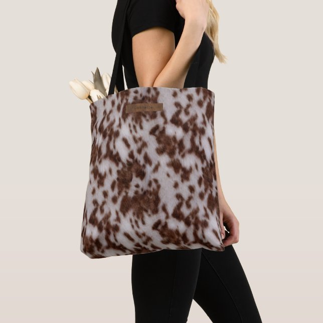 Faux Cowhide Print Pattern Tote Bag (Close Up)