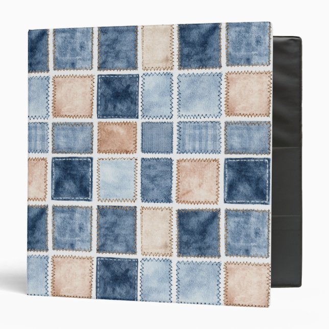 Faux Cream Denim Blue Jean 3 Ring Binder (Front/Inside)