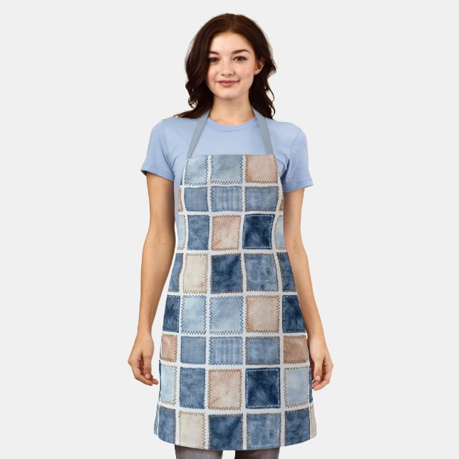 Faux Cream Denim Blue Jean Bridal Shower Apron (Worn)