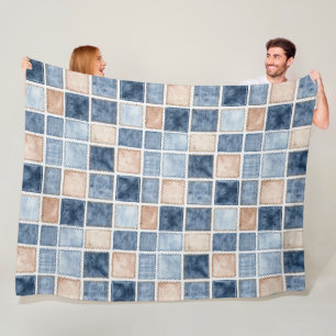 Faux Cream Denim Blue Jean Fleece Blanket