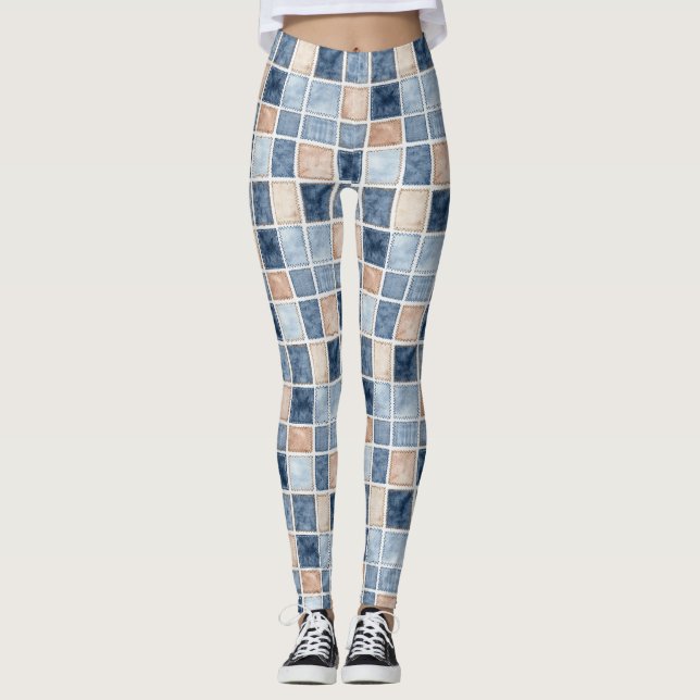 Faux Cream Denim Blue Jean Leggings (Front)