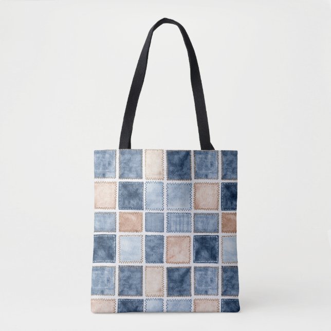 Faux Cream Denim Blue Jean Tote Bag (Front)