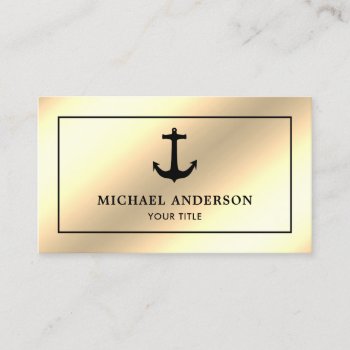 Faux Cream Gold Foil Black Nautical Anchor Business Card by ShabzDesigns at Zazzle