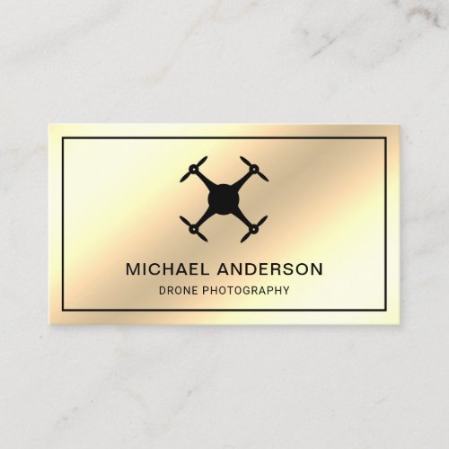 Faux Cream Gold Foil Modern Drone Photography Business Card