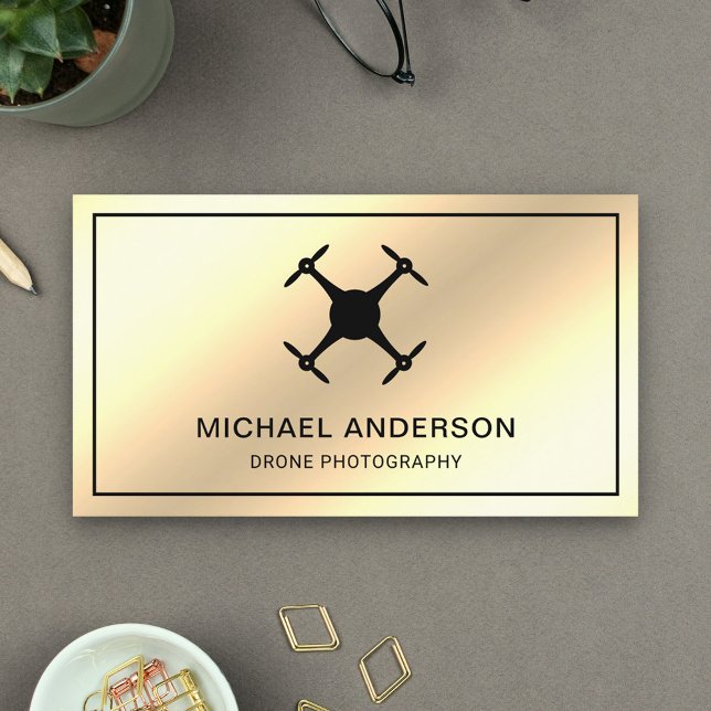Faux Cream Gold Foil Modern Drone Photography Business Card (Creator Uploaded)