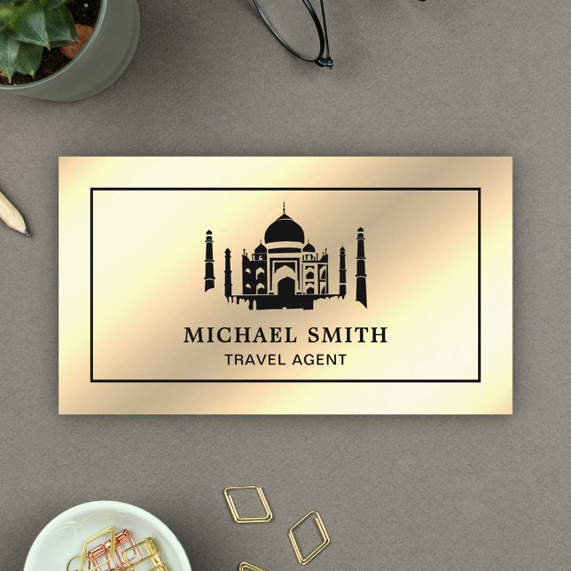 Faux Cream Gold Foil Taj Mahal Travel Agent Business Card (Creator Uploaded)