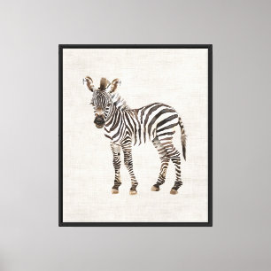 Faux Cream Linen Zebra Safari Animal Canvas Print